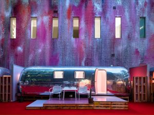 Six Airstream trailers have been refitted to house guests on the roof of a concrete parkade in Melbourne, Australia.