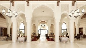 The grand lobby of the first Marriott Luxury Collection hotel in Jordan, Al Manara