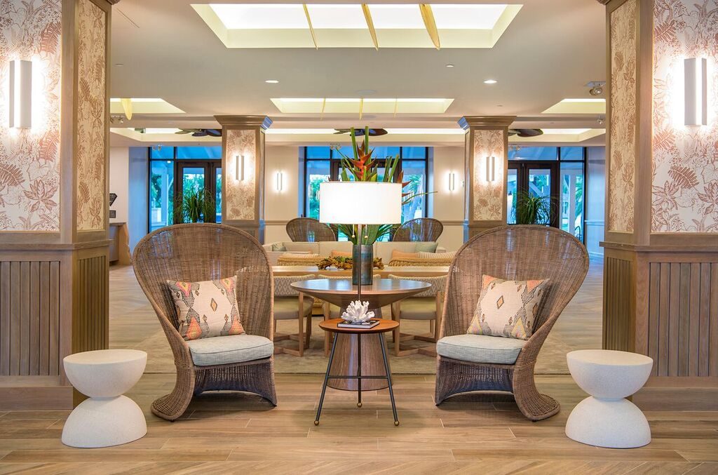 The contemporary lobby at Hawks Cay hotel in the Florida Keys