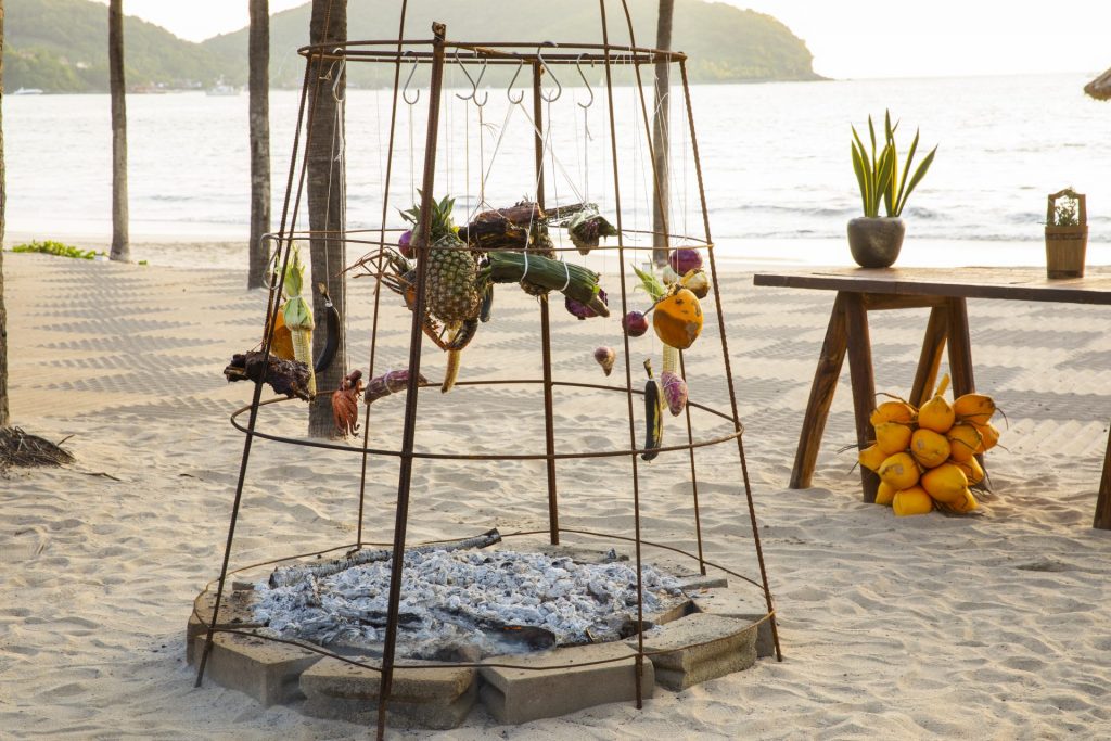 Fire roasting cage at CENIZA, Thompson Zihuatanejo, Mexico