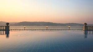 The infinity pool at the Çırağan Palace Kempinski Hotel Istanbul looks out over the Bosphorus Sea