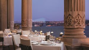 The view from Ciragan Palace Kempinski's Tugra restaurant is undeniably romantic.